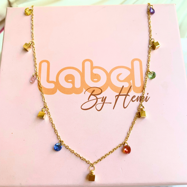 Multi Stone Cube Necklace
