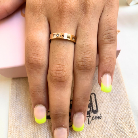 Roman Letter Rose Gold Ring