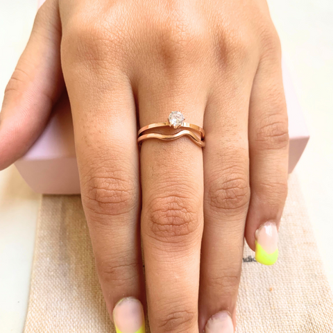 Diamond Set Of 2 Rose Gold Ring