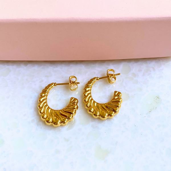 Pleated Gold Hoops