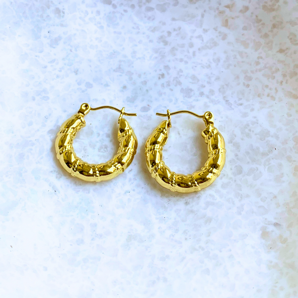 Round Pressed Gold Hoops