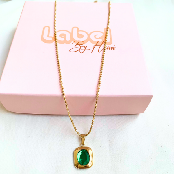Gold Coated Green Stone Necklace