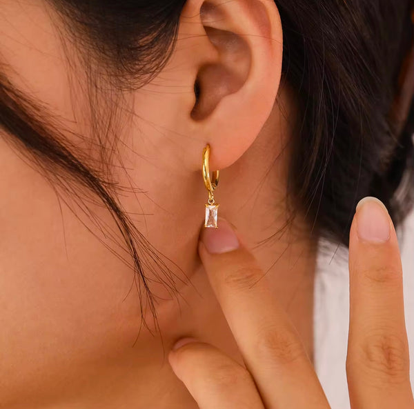 Rectangle stone Hoops