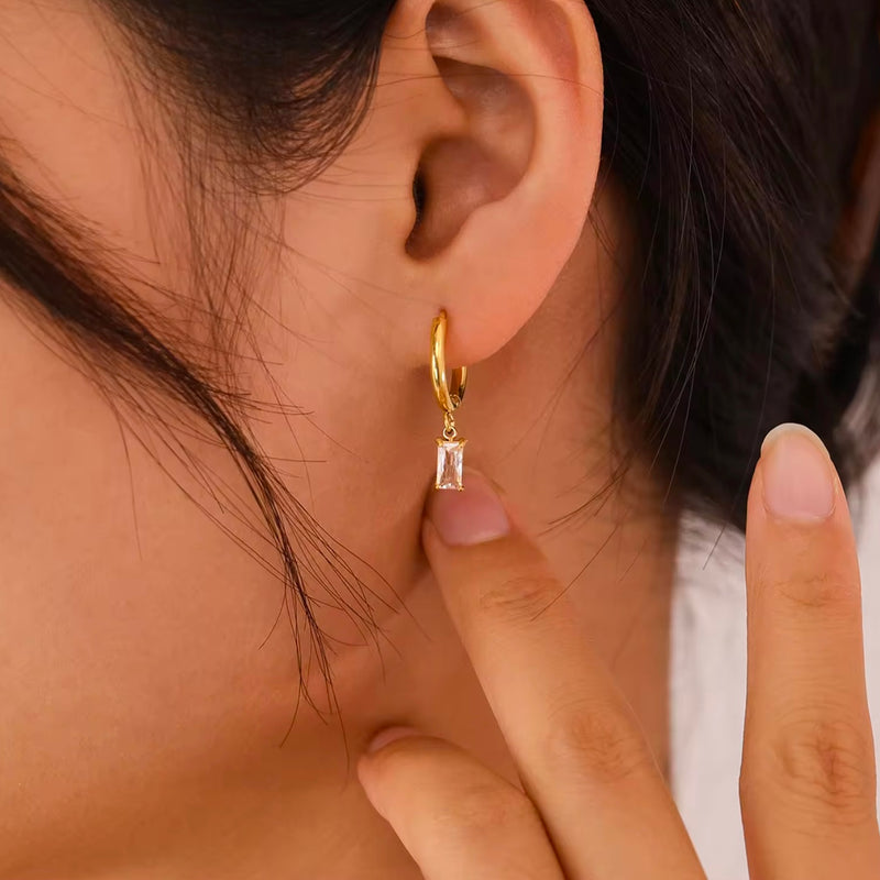 Rectangle stone Hoops