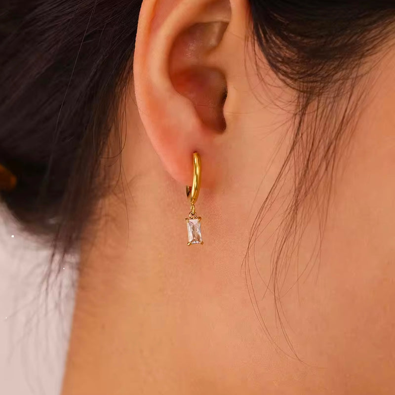 Rectangle stone Hoops