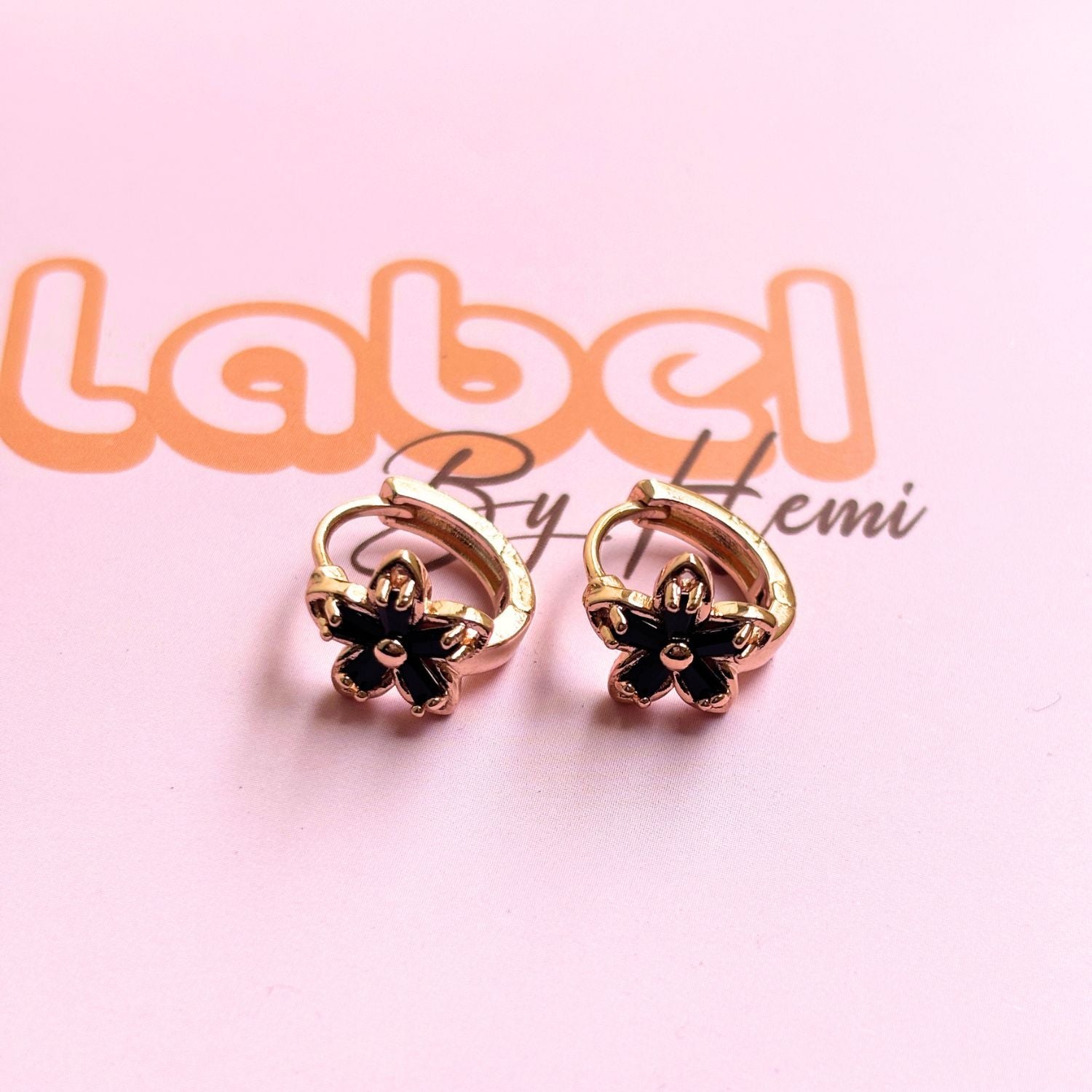Black Flower hoops