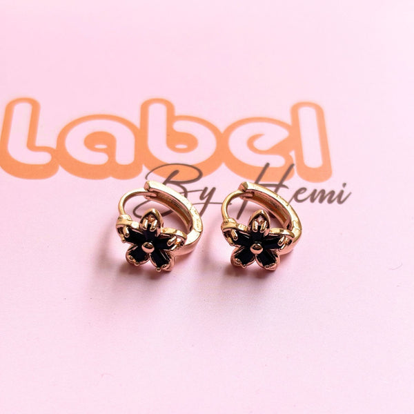 Black Flower hoops