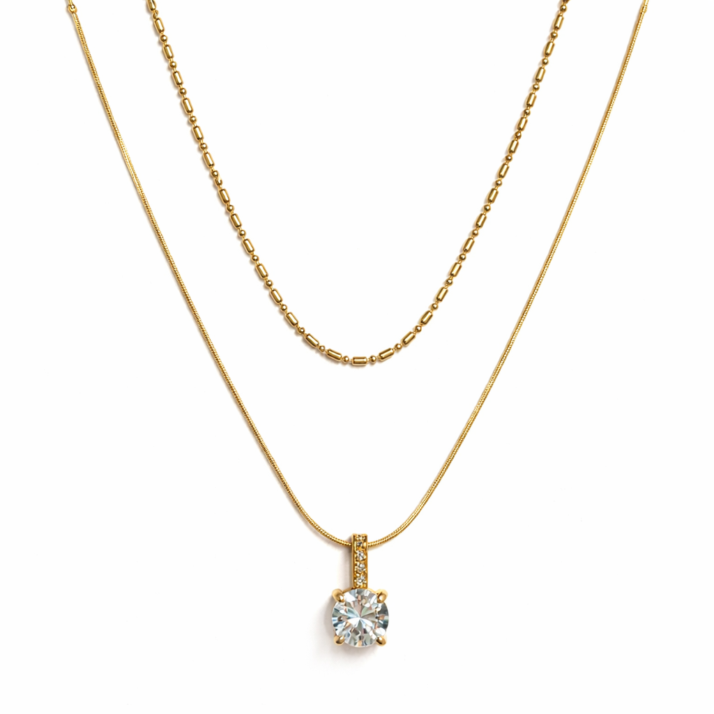 Soliatire layered Necklace