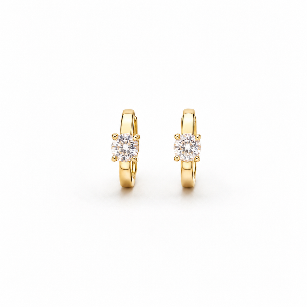 Solitaire Gold Huggie Hoops