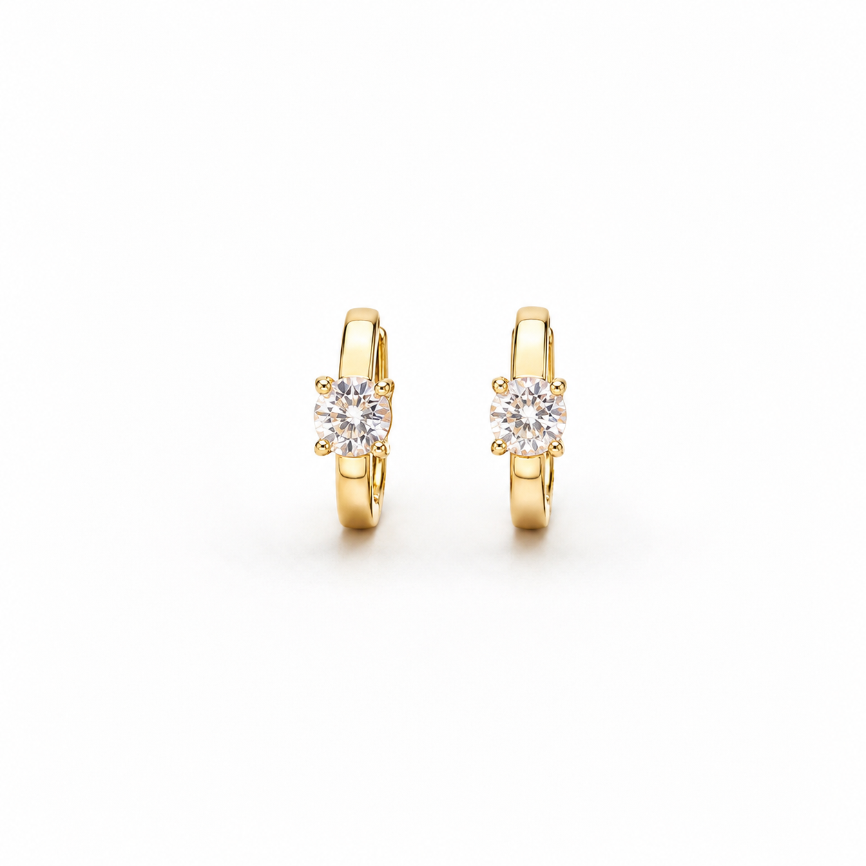 Solitaire Gold Huggie Hoops