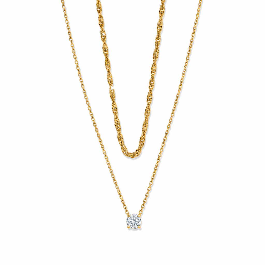 Single Stone Layered  Necklace