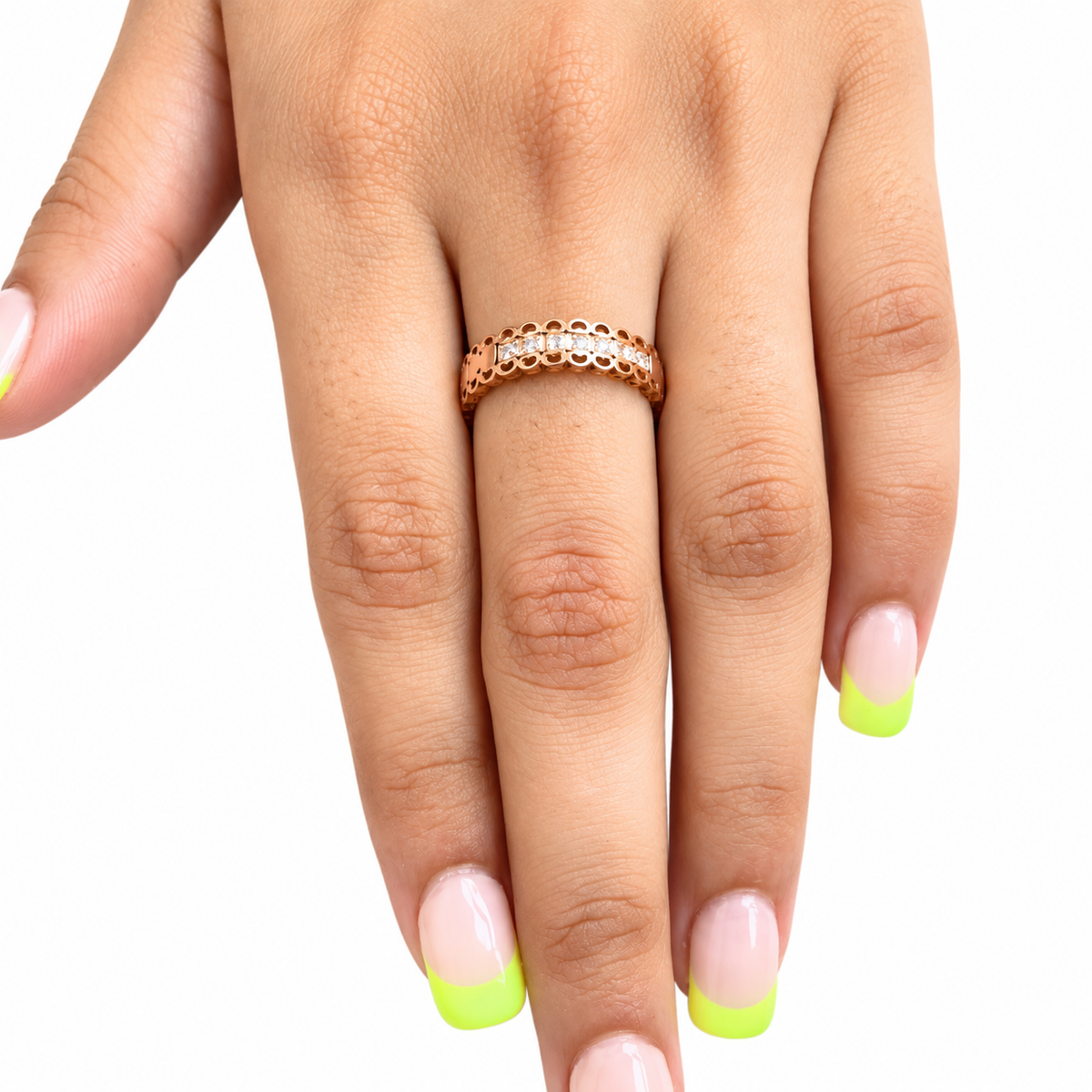 White Stone Rose Gold Band