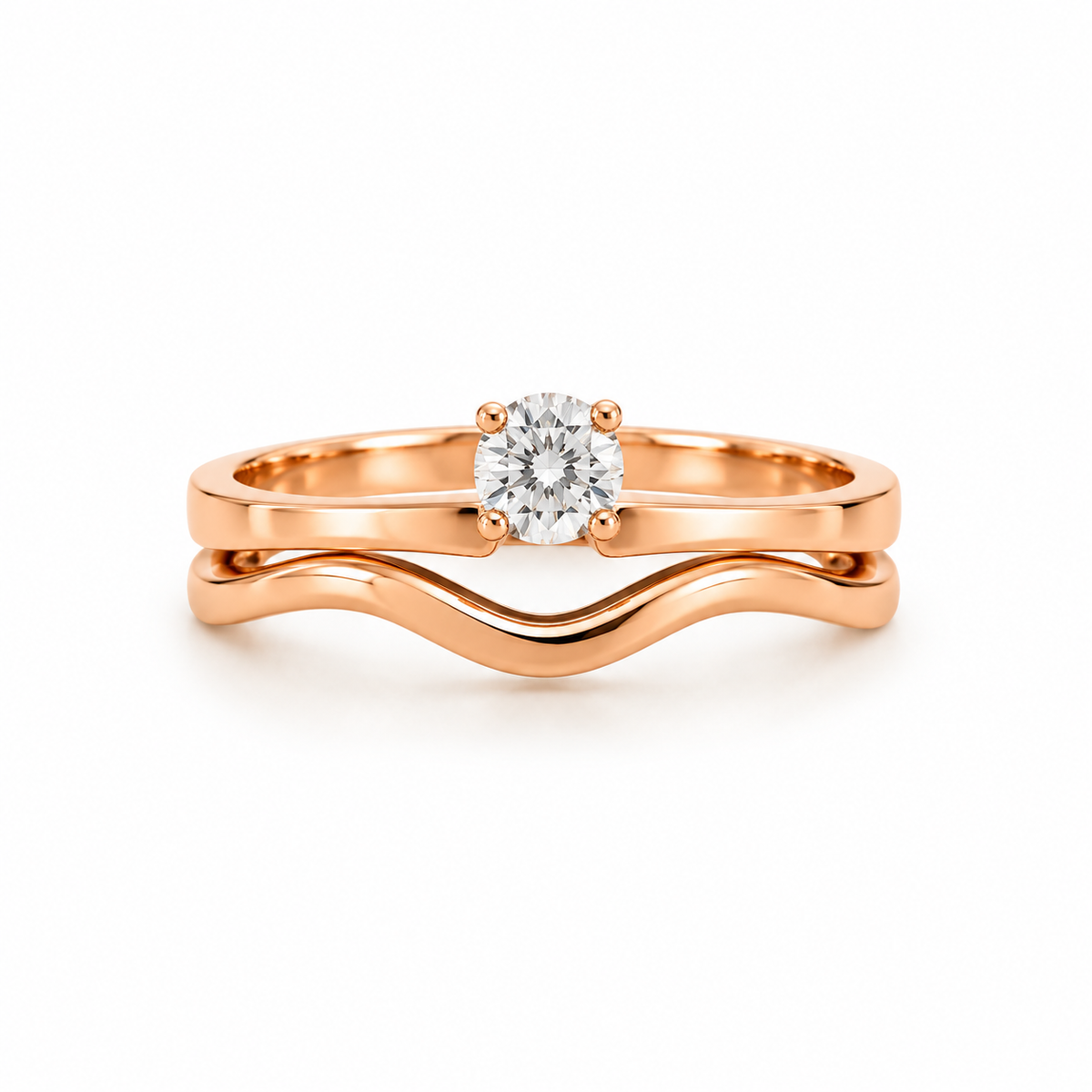 Diamond Set Of 2 Rose Gold Ring