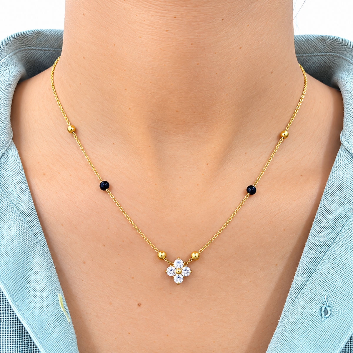 Floral Black beads mangalsutra