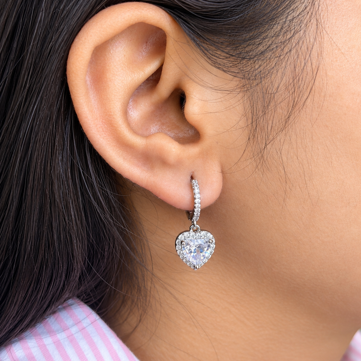 heart Silver hoops
