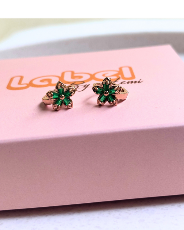 Green Flower Hoops