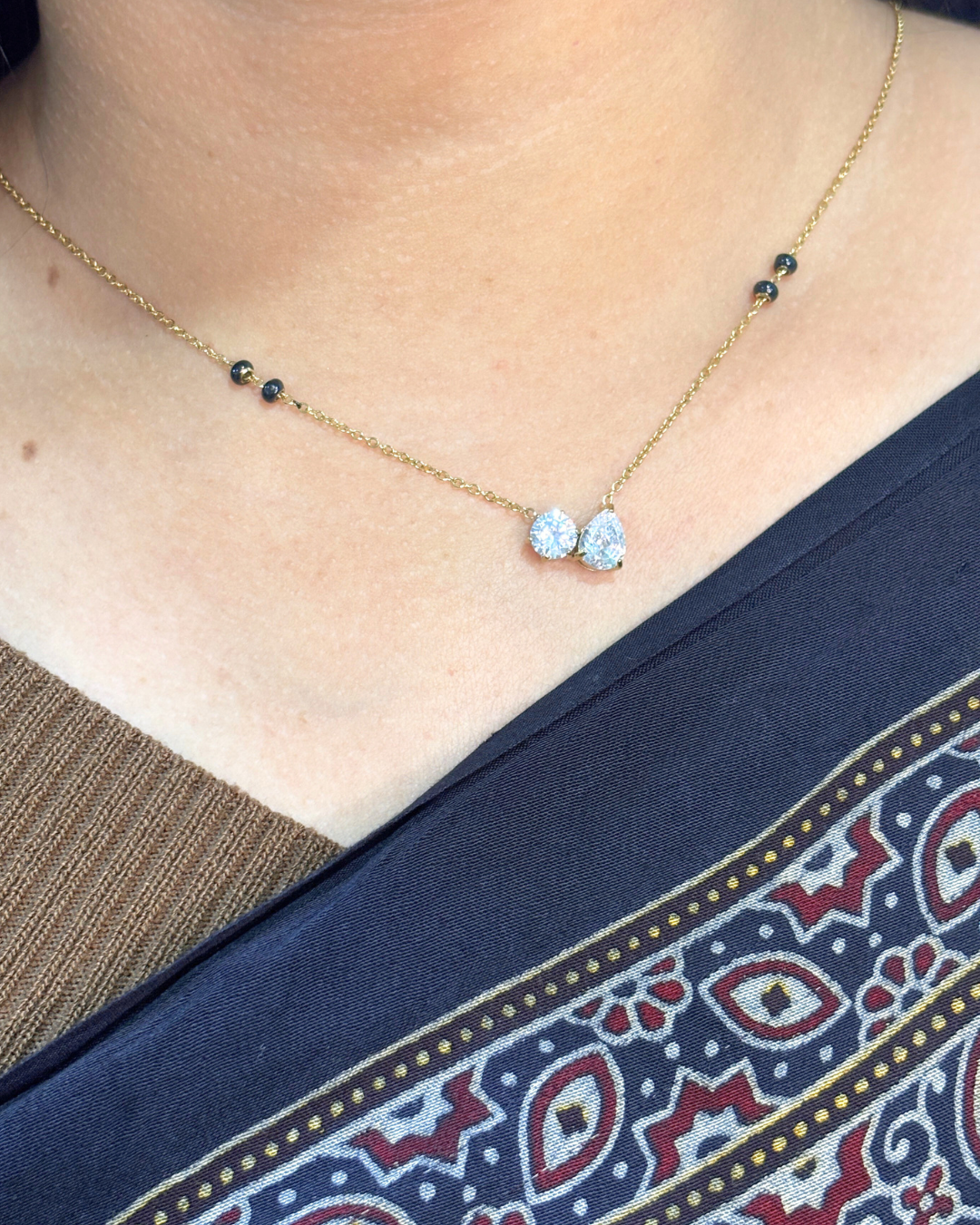 Two stone Black beads mangalsutra