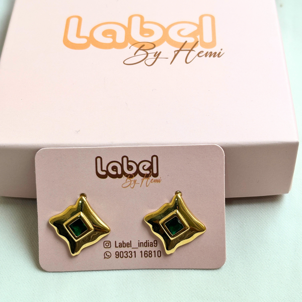 Green Square Earrings