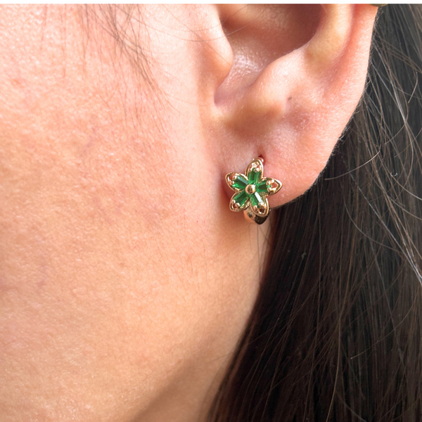 Green Flower Hoops