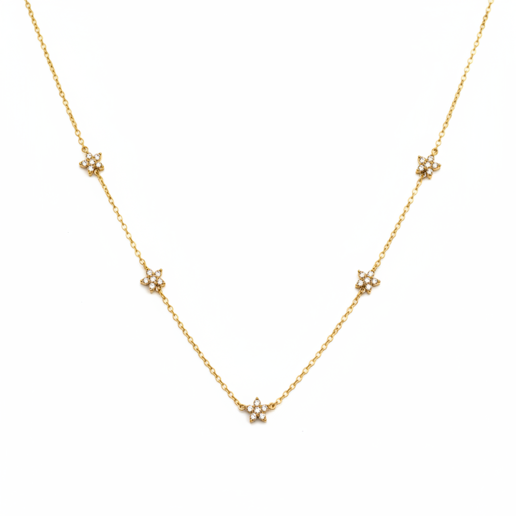Gold Flower Charm Necklace - White Background Product Photo