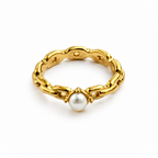 Realistic gold pearl ring on a white background in square 1:1 format